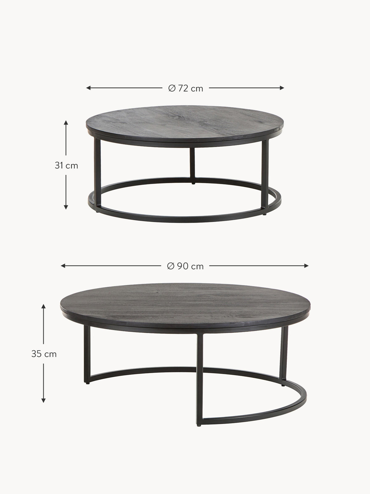 Andrew Round Mango Wood Coffee Tables, Set of 2