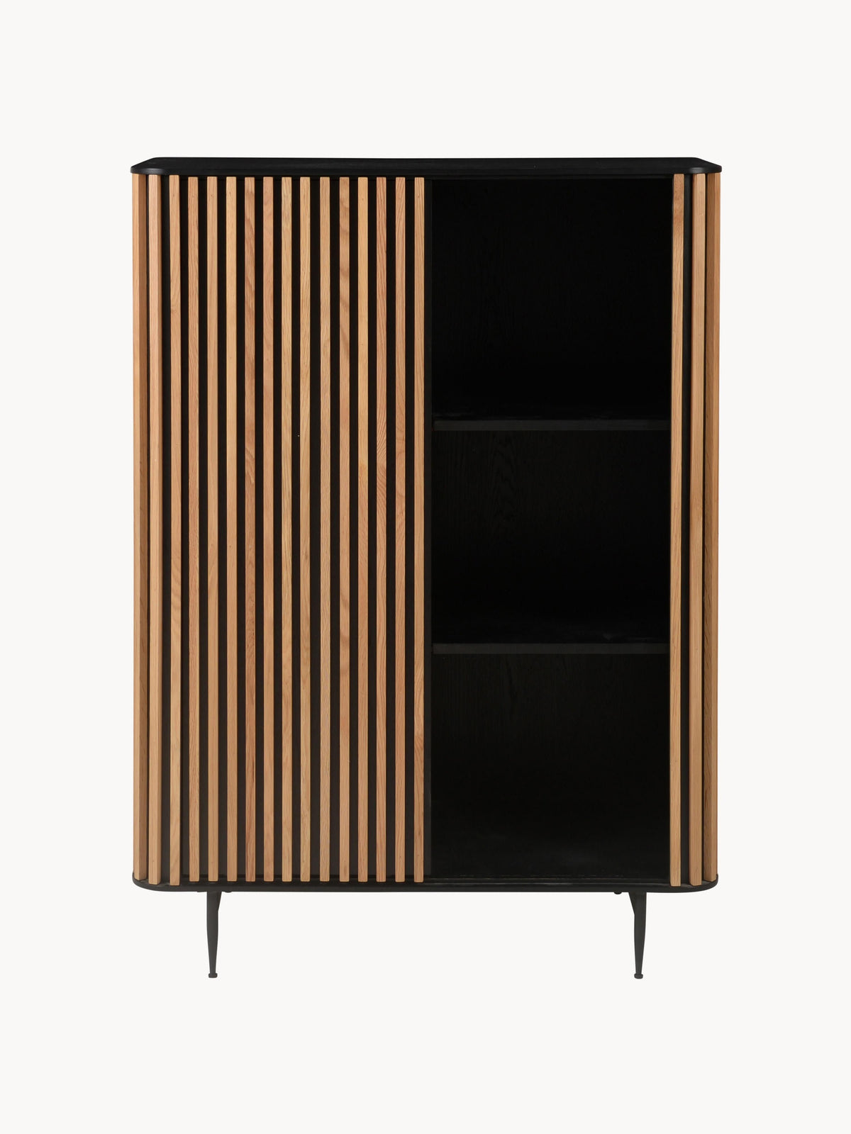 Linea Highboard with Sliding Door and Ribbed Front