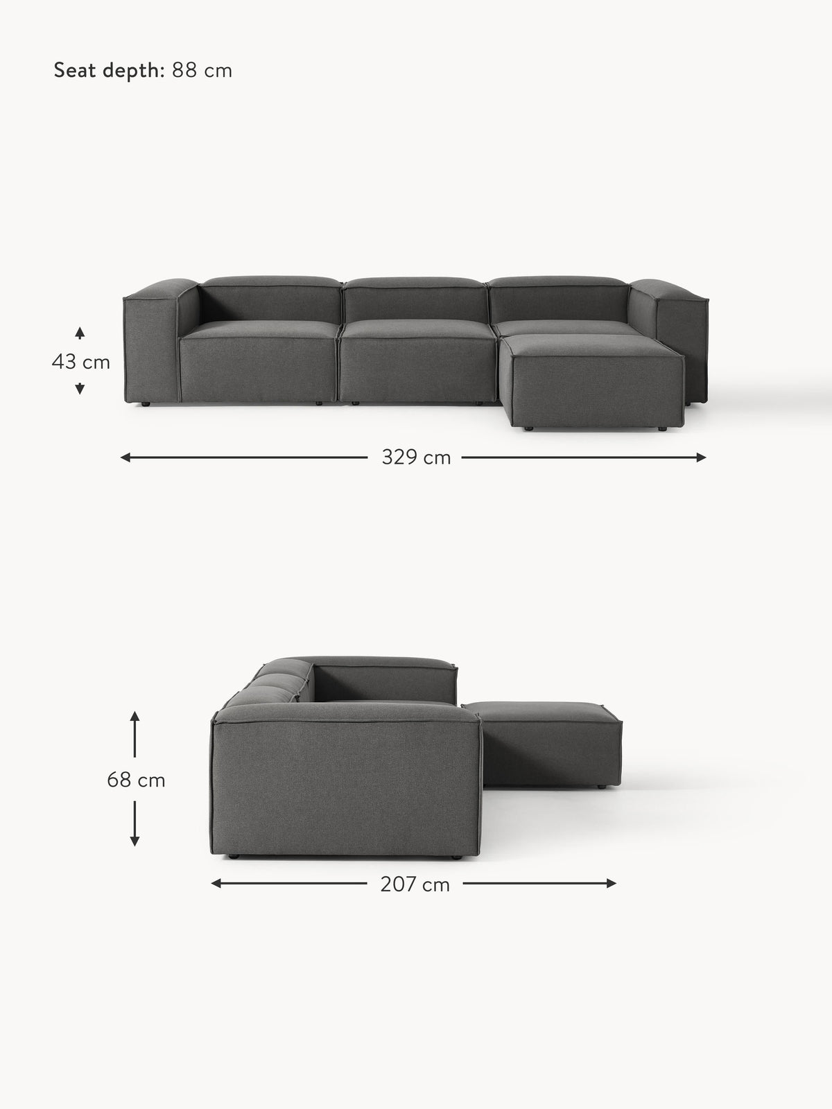 Lennon Modular Sofa (4-seater) with Ottoman (left/right)