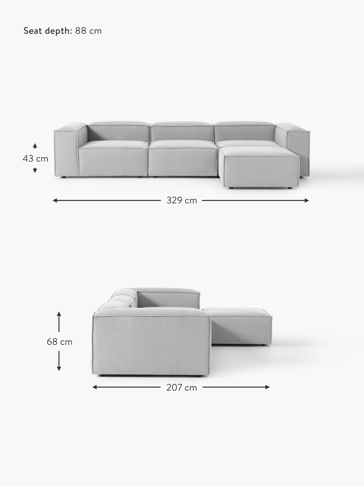 Lennon Modular Sofa (4-seater) with Ottoman (left/right)
