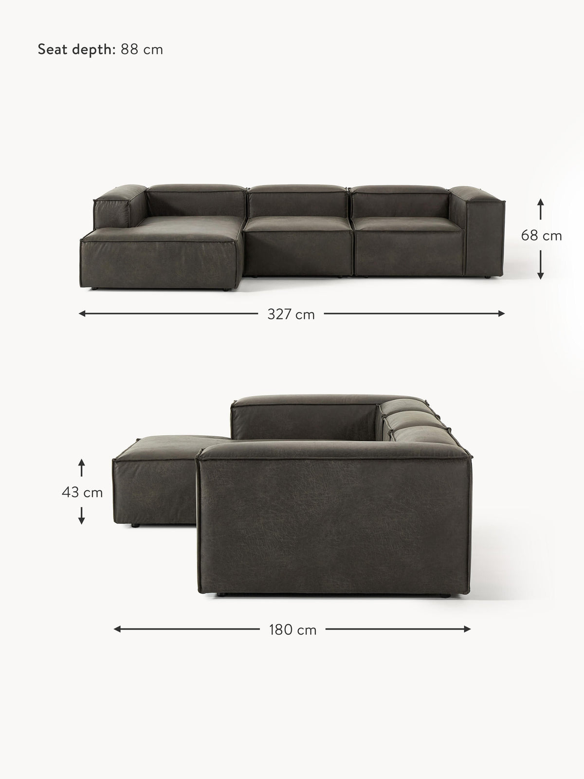 Lennon Modular Leather Corner Sofa (4-seater)