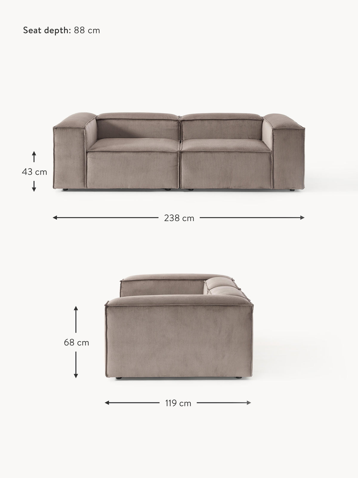 Lennon Corduroy Modular Sofa (3-seater)