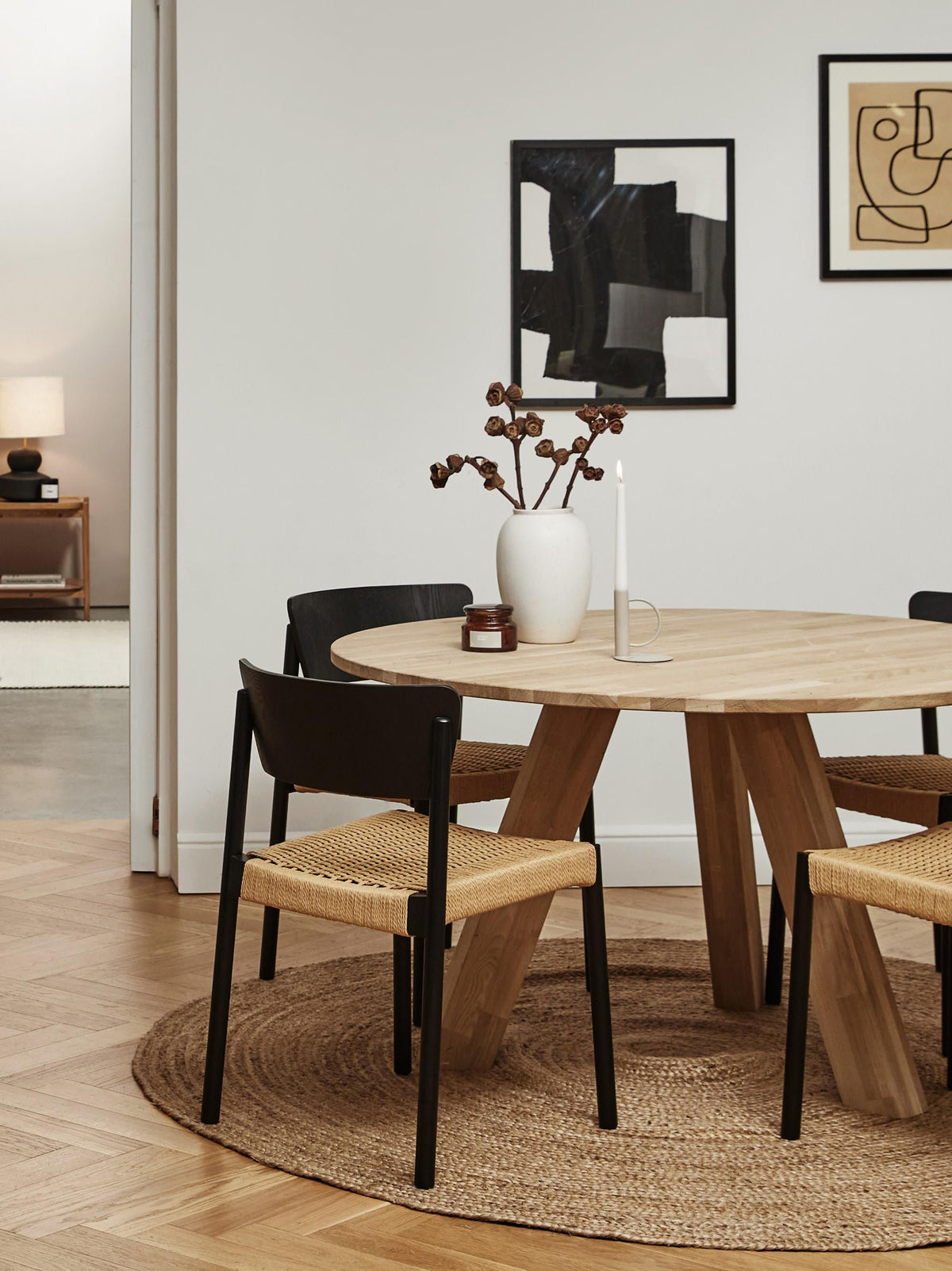 Danny Wooden Dining Chairs with Rattan Seat, Set of 2