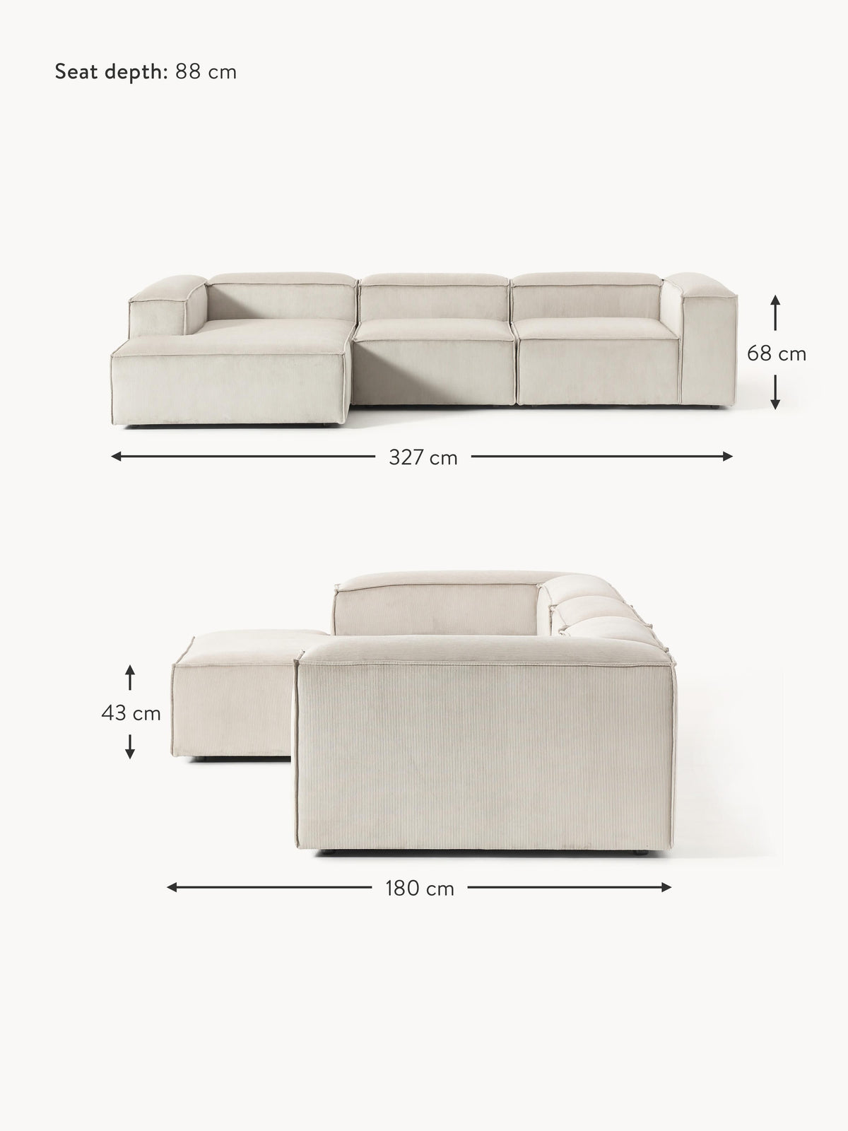 Lennon Corduroy Modular Corner Sofa (4-seater)
