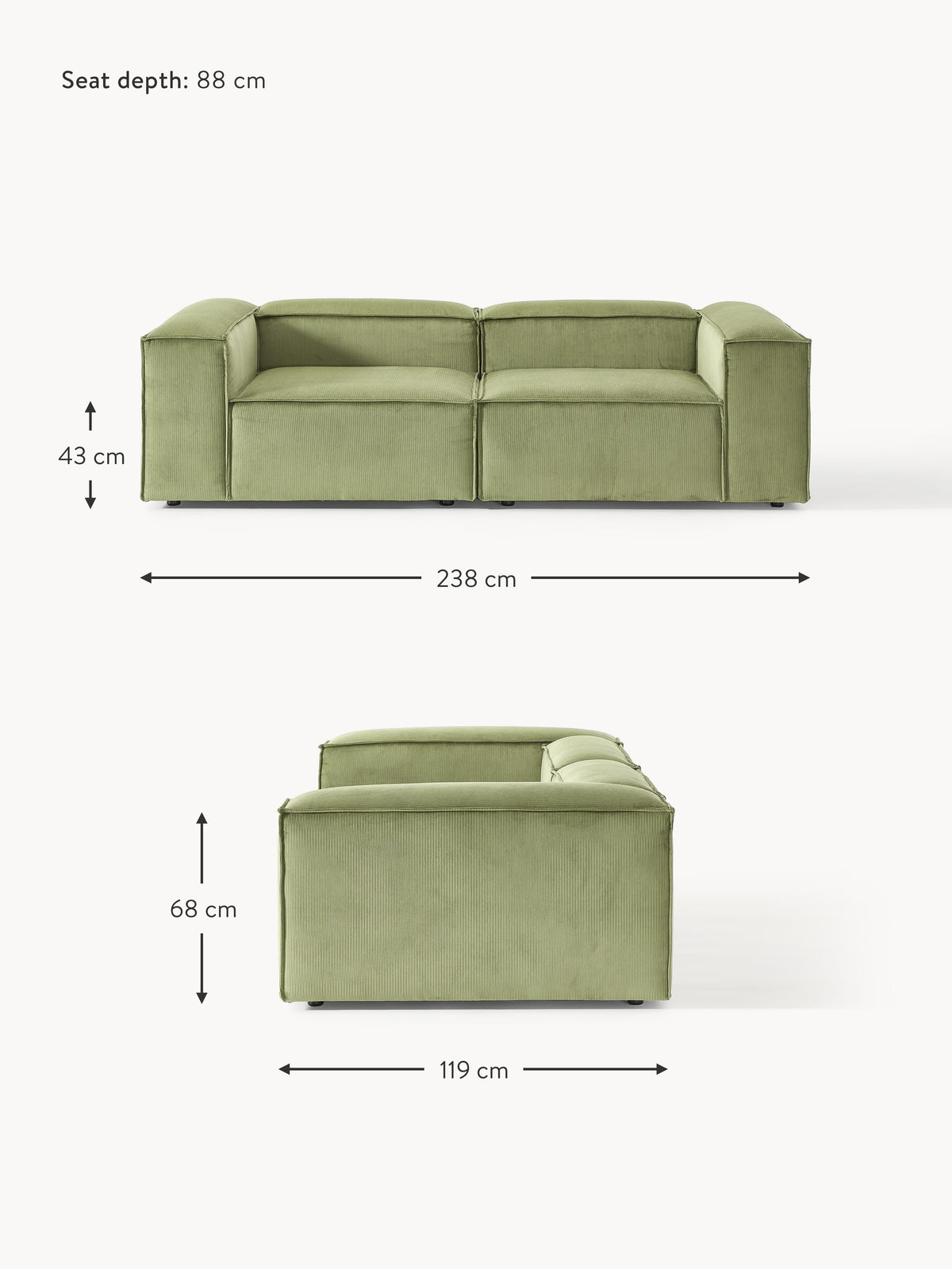 Lennon Corduroy Modular Sofa (3-seater)