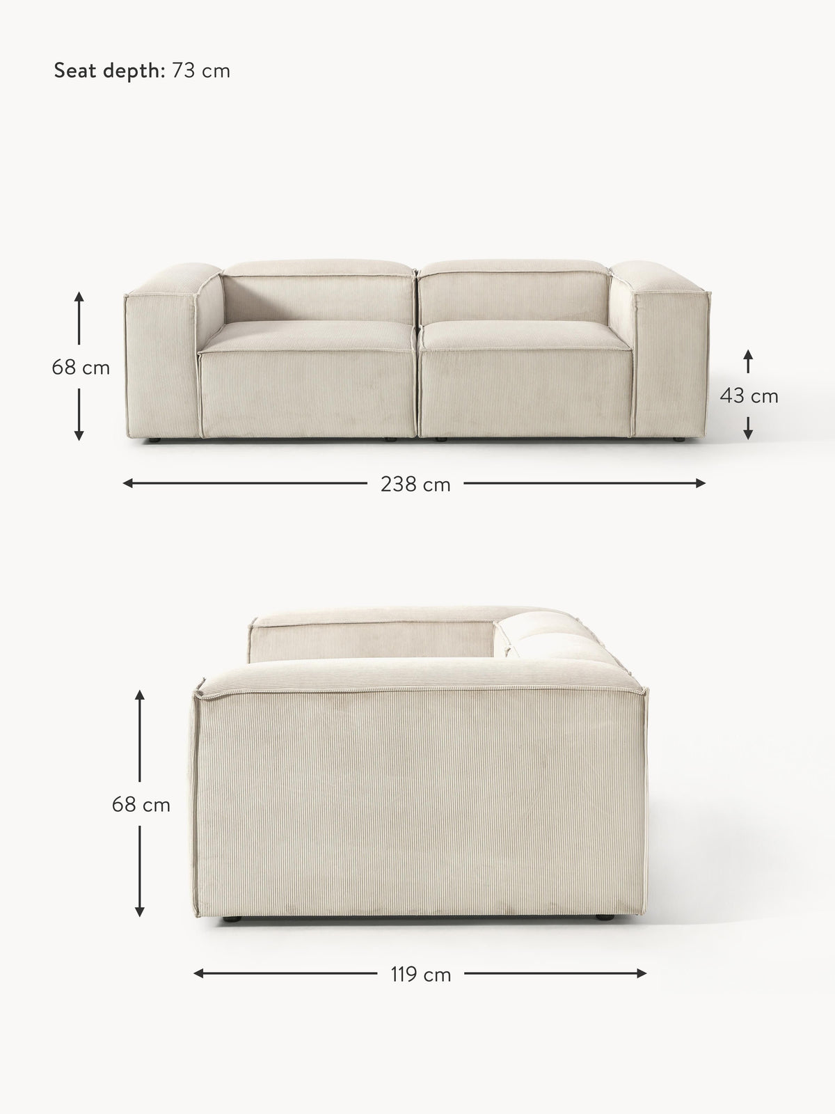 Lennon Corduroy Modular Sofa (3-seater)
