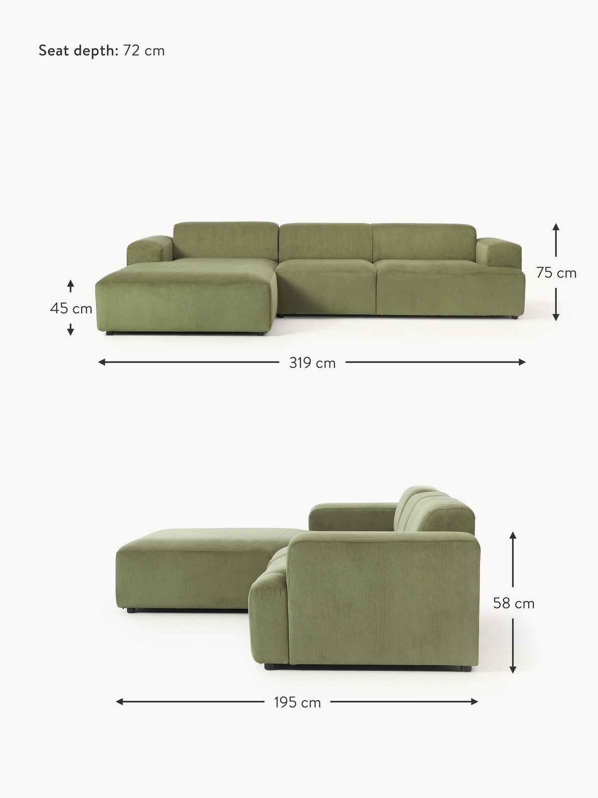 Melva Corduroy Corner Sofa (4-seater)