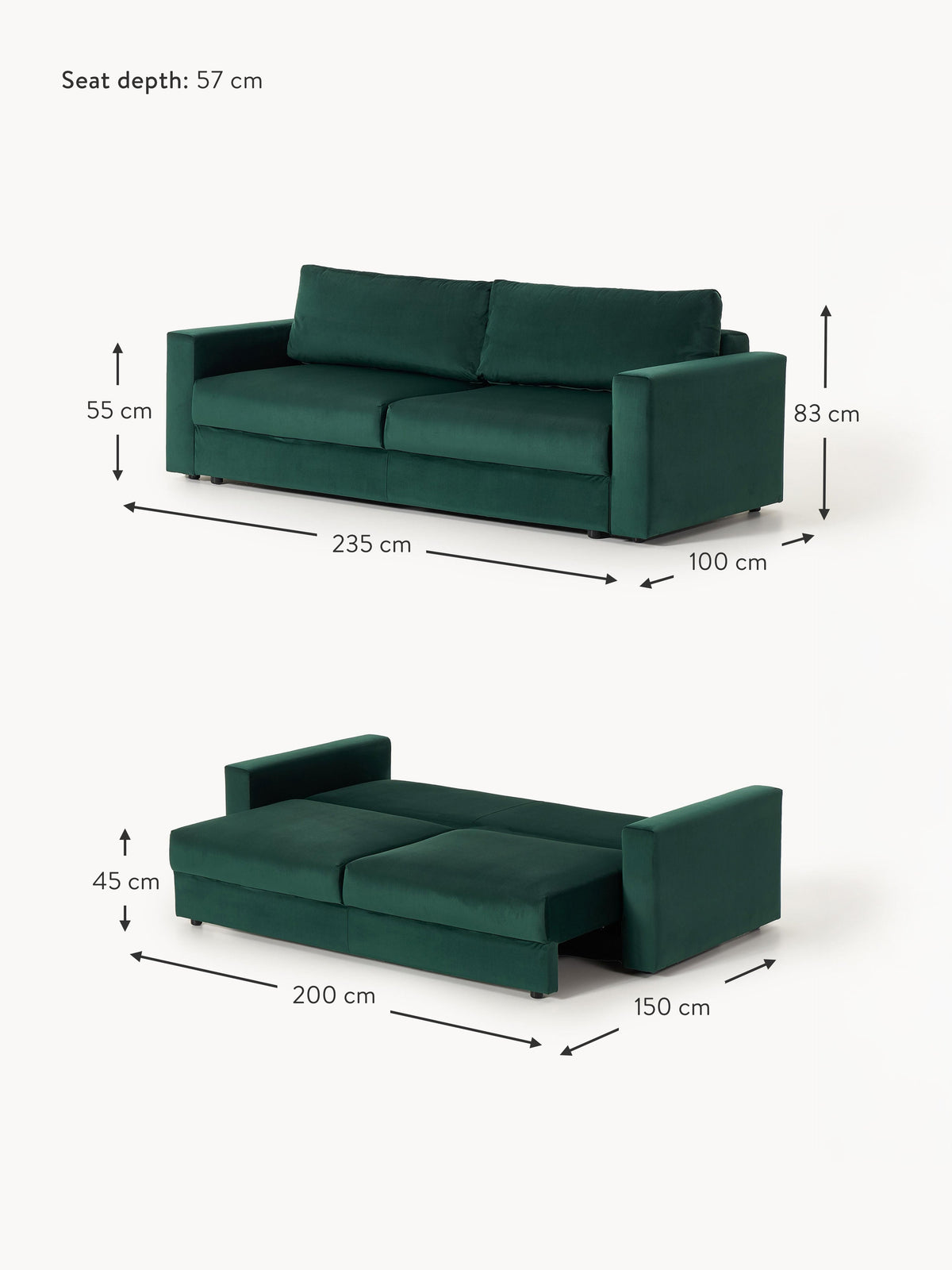 Tasha Velvet Sofa Bed (3-seater)