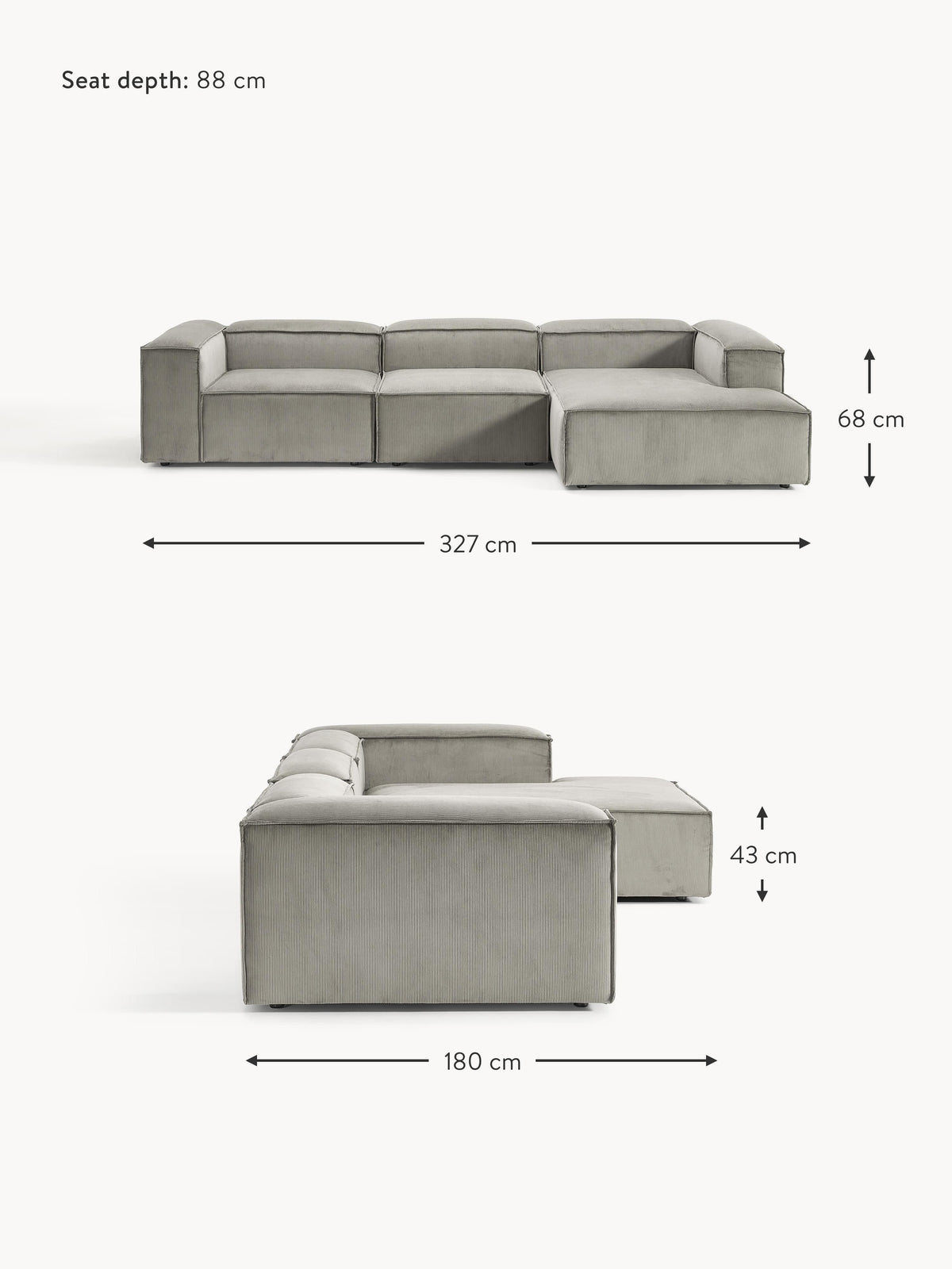Lennon Corduroy Modular Corner Sofa (4-seater)