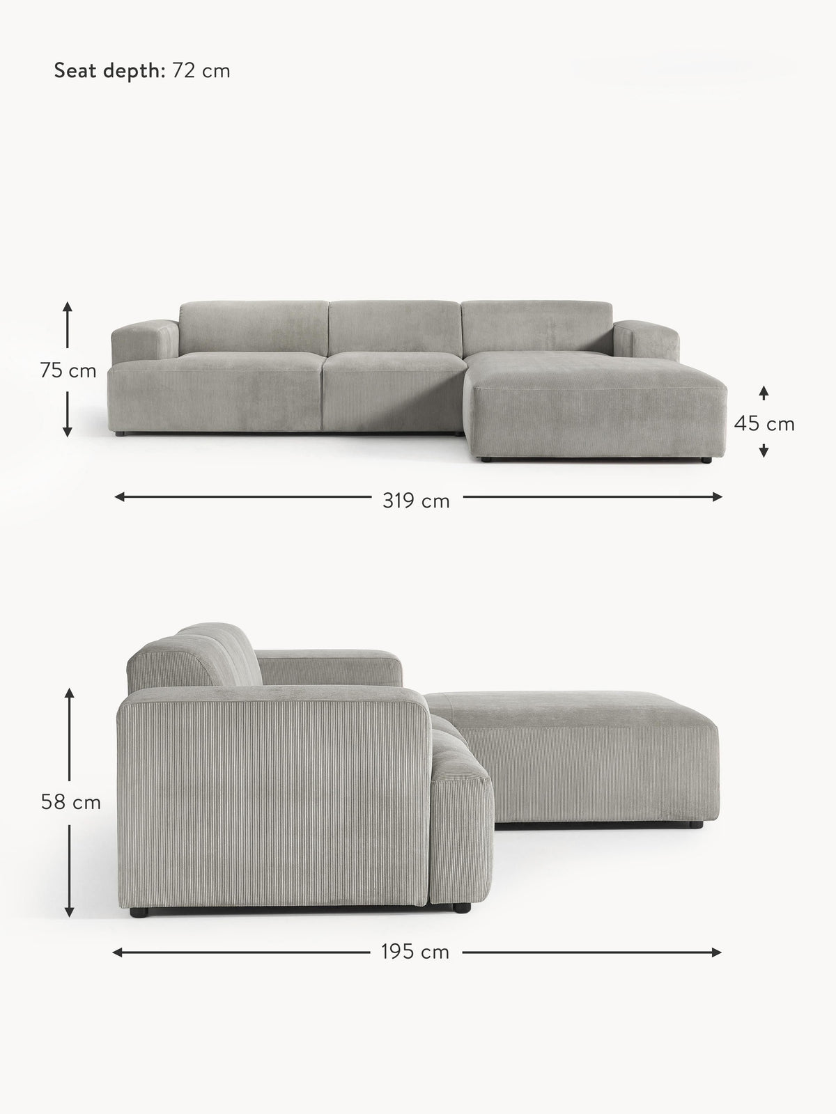 Melva Corduroy Corner Sofa (4-seater)