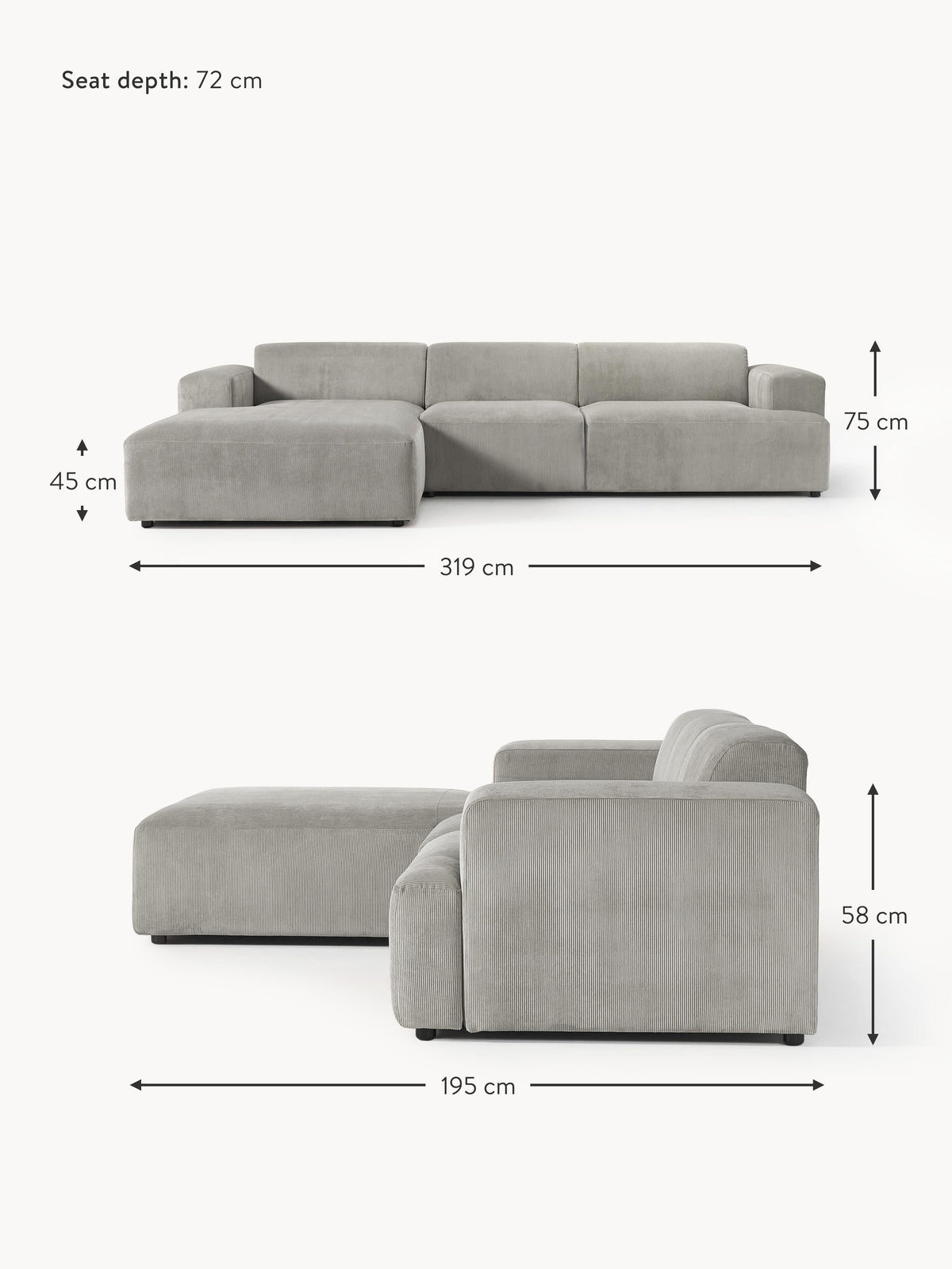 Melva Corduroy Corner Sofa (4-seater)