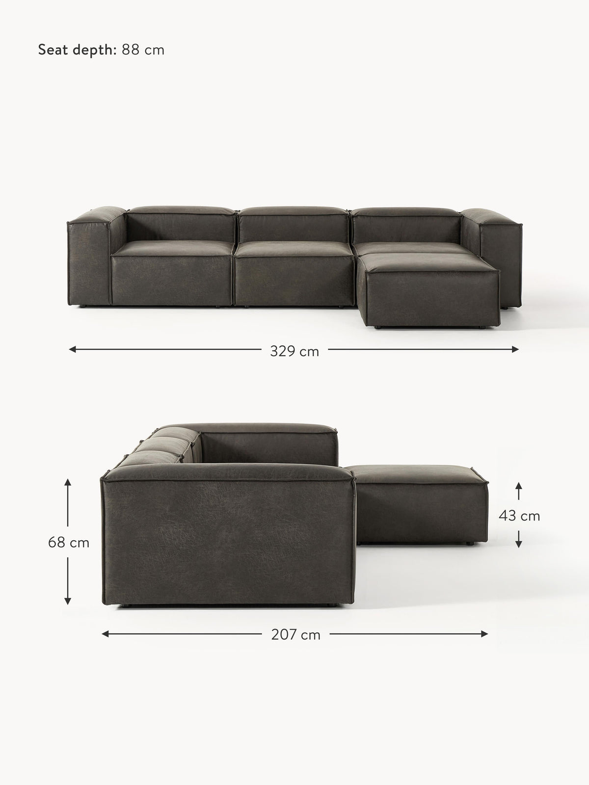 Lennon Modular Leather Sofa (4-seater) with Ottoman (left/right)