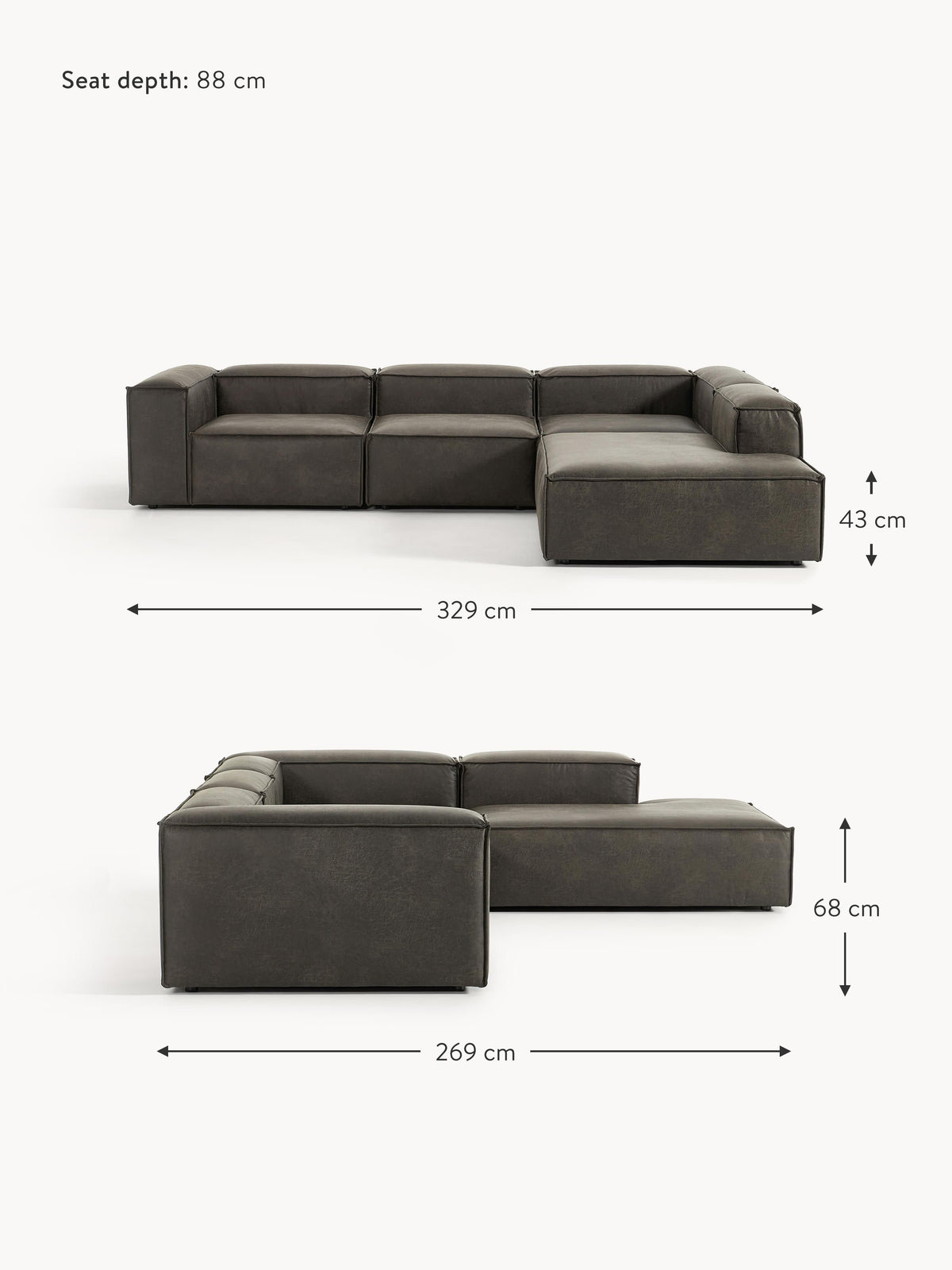 Lennon Modular Leather Corner Sofa (4-seater)