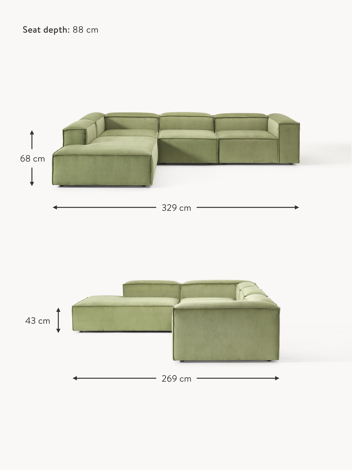 Lennon Corduroy Modular Corner Sofa (4-seater)