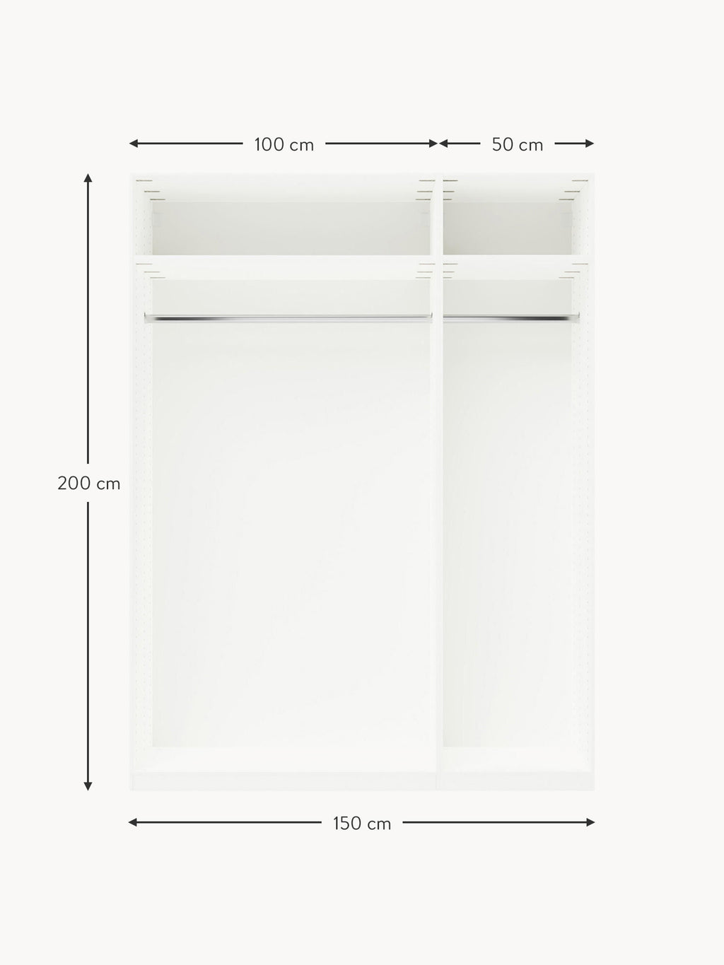 Leon Modular Hinged Door Wardrobe, 150 cm Wide, in various sizes