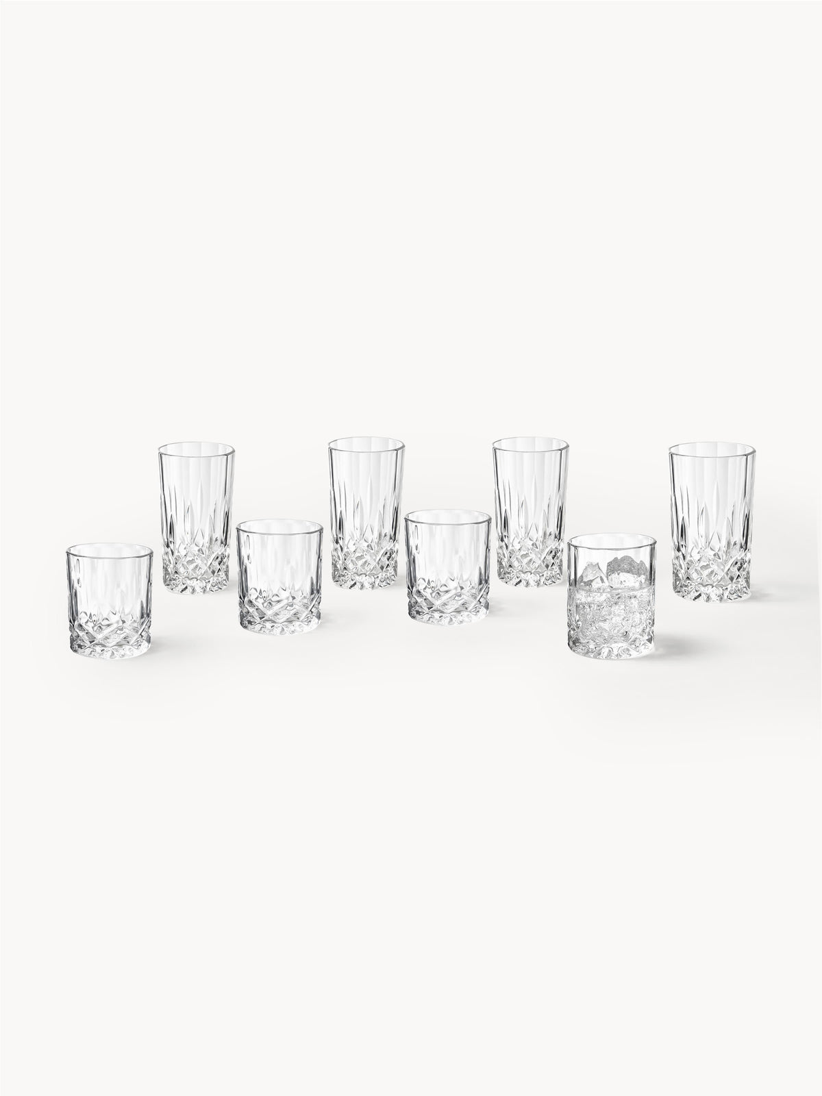 George Whisky & Highball Glasses with Embossed Pattern, Set of 8