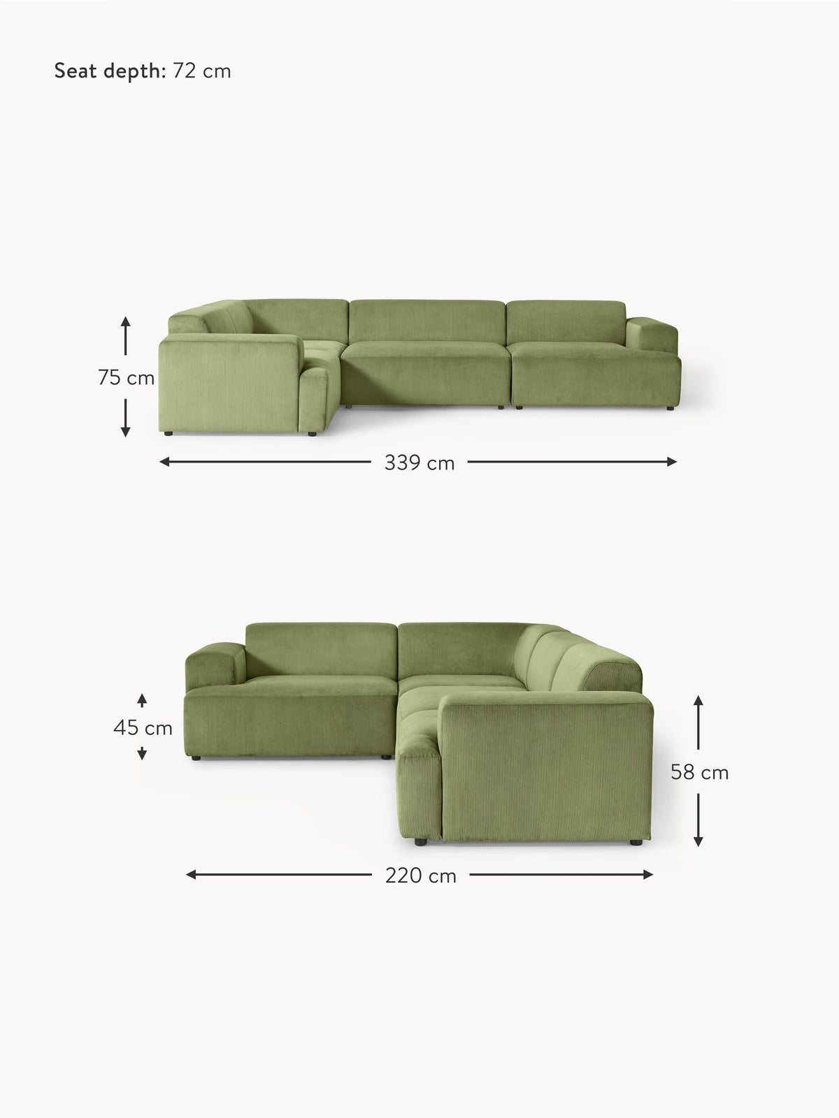 Melva Large Corduroy Corner Sofa (4-seater)