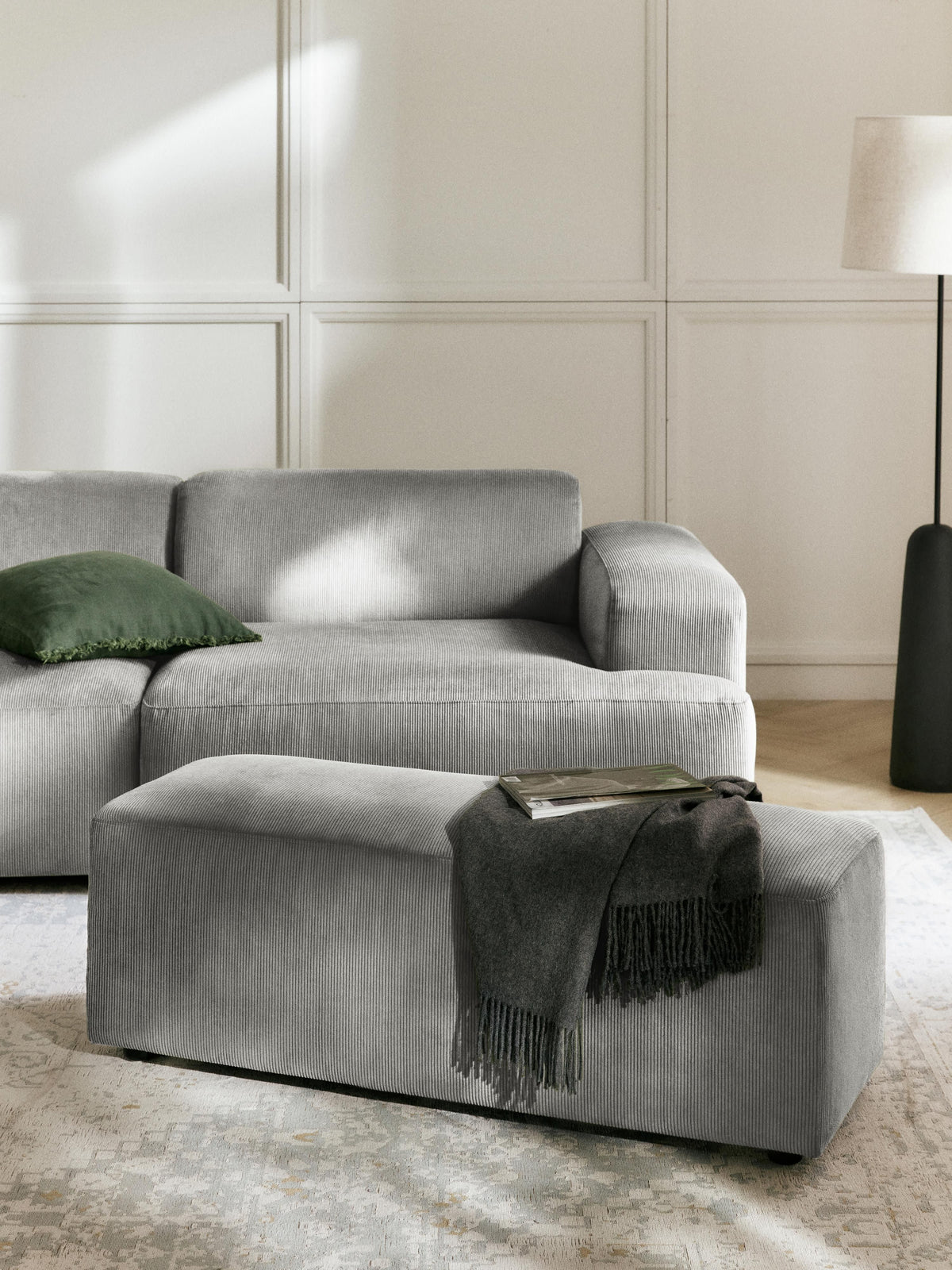 Melva XL Corduroy Ottoman, W 116 x D 42 cm