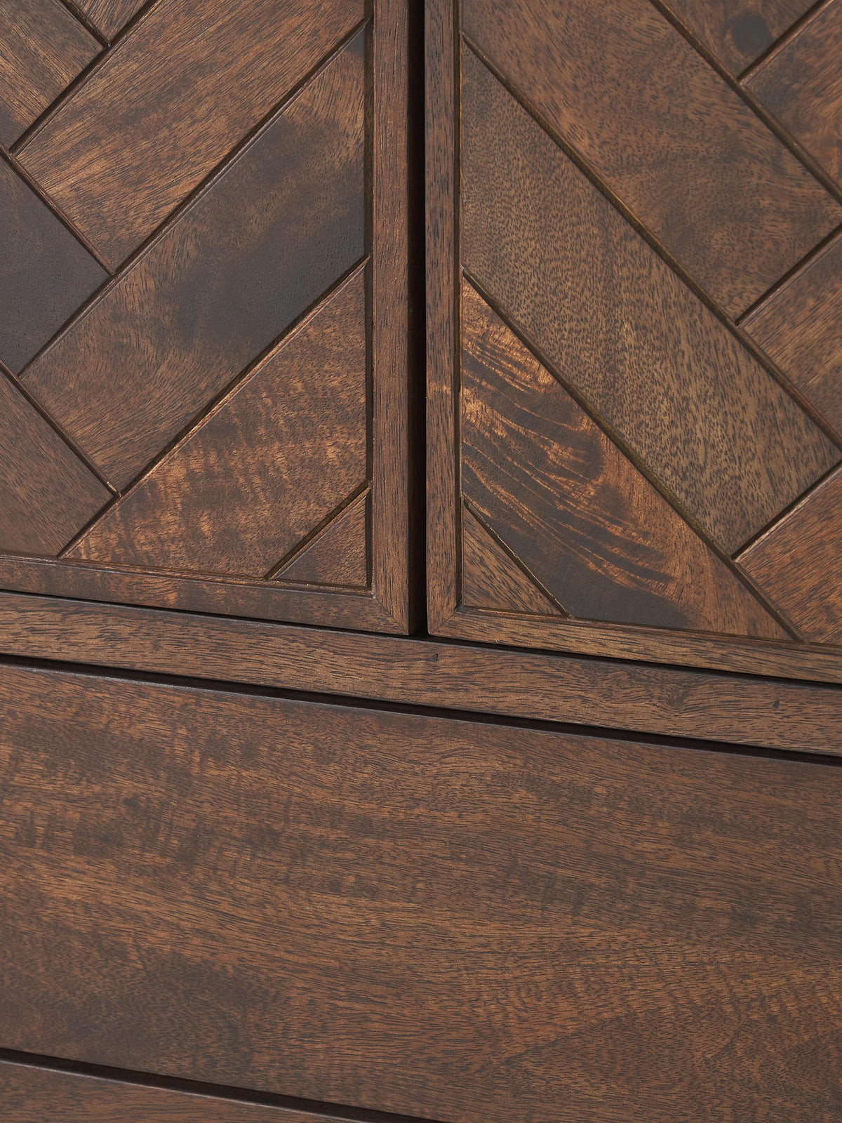 Luca Mango Wood Highboard with Herringbone Pattern