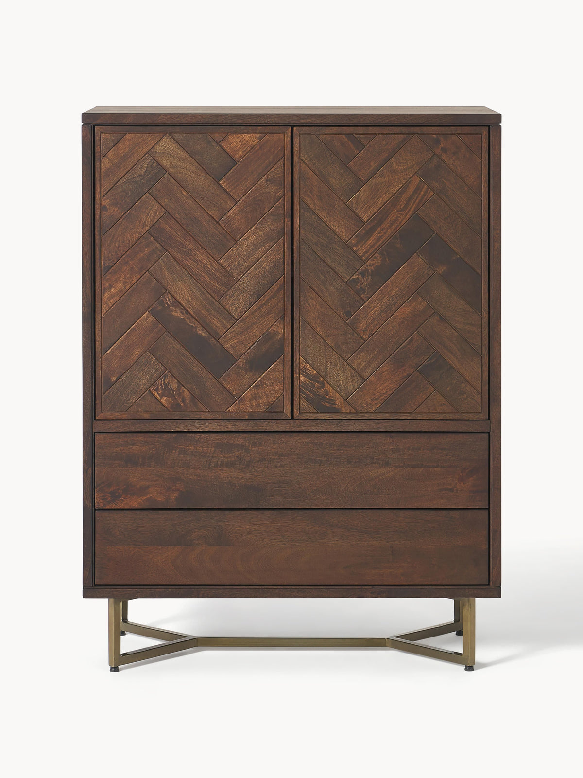 Luca Mango Wood Highboard with Herringbone Pattern