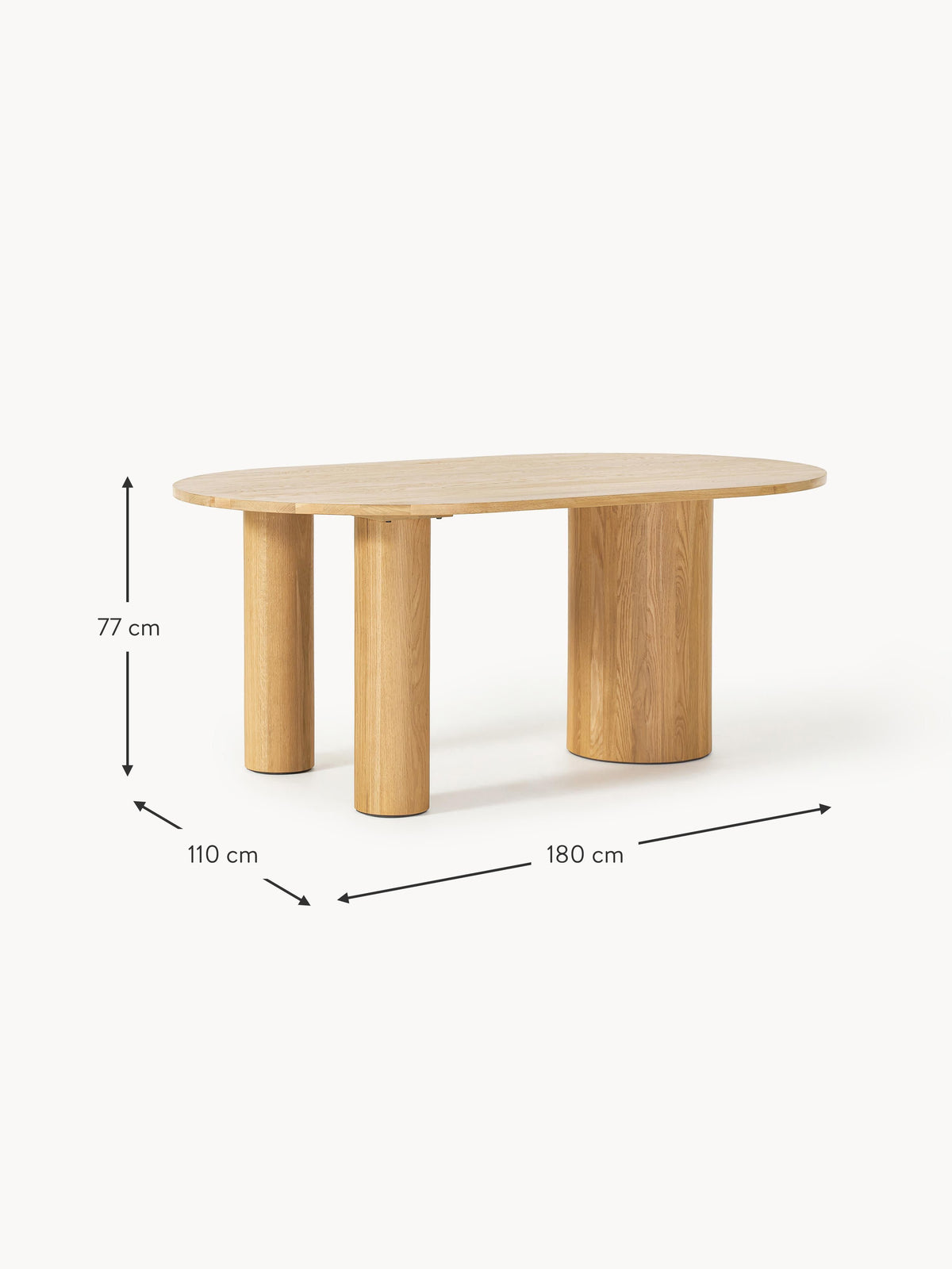 Dunia Oval Oak Wood Dining Table, in various sizes