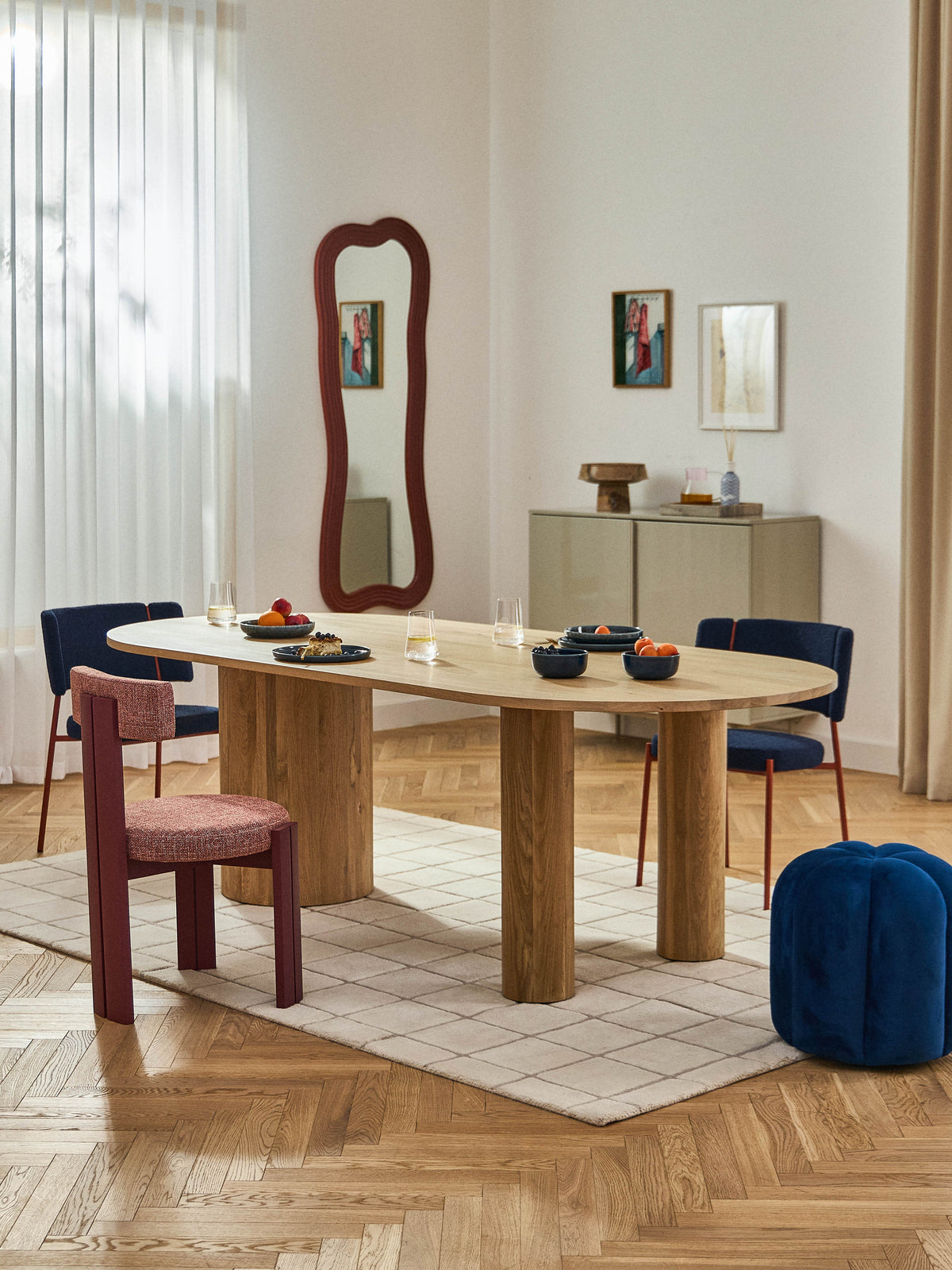 Dunia Oval Oak Wood Dining Table, in various sizes