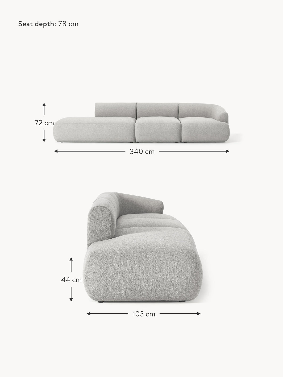 Sofia Modular Bouclé Chaise (4-seater)