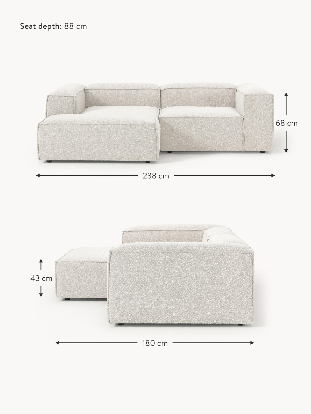 Lennon Bouclé Modular Corner Sofa (3-seater)
