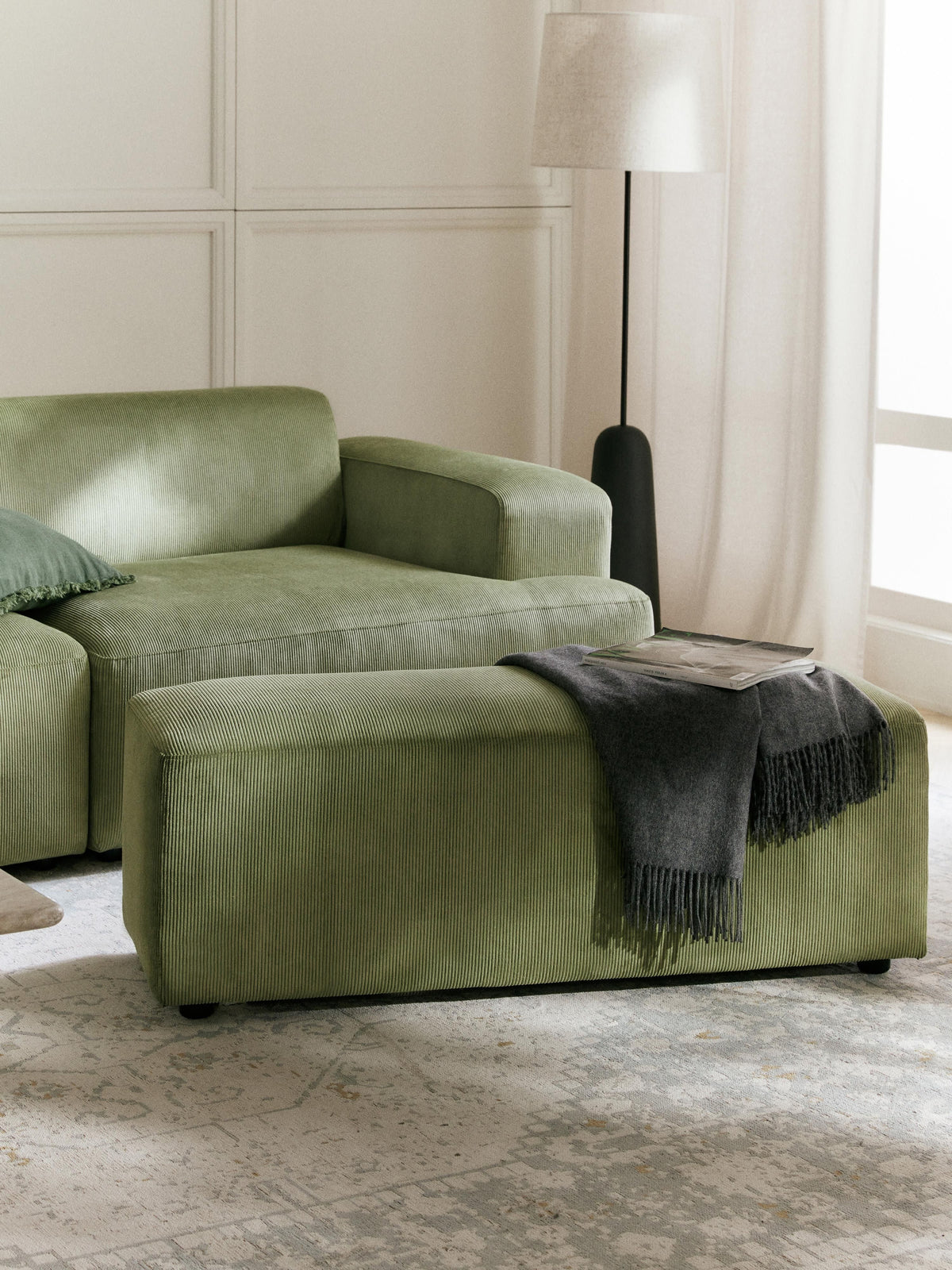 Melva XL Corduroy Ottoman, W 116 x D 42 cm