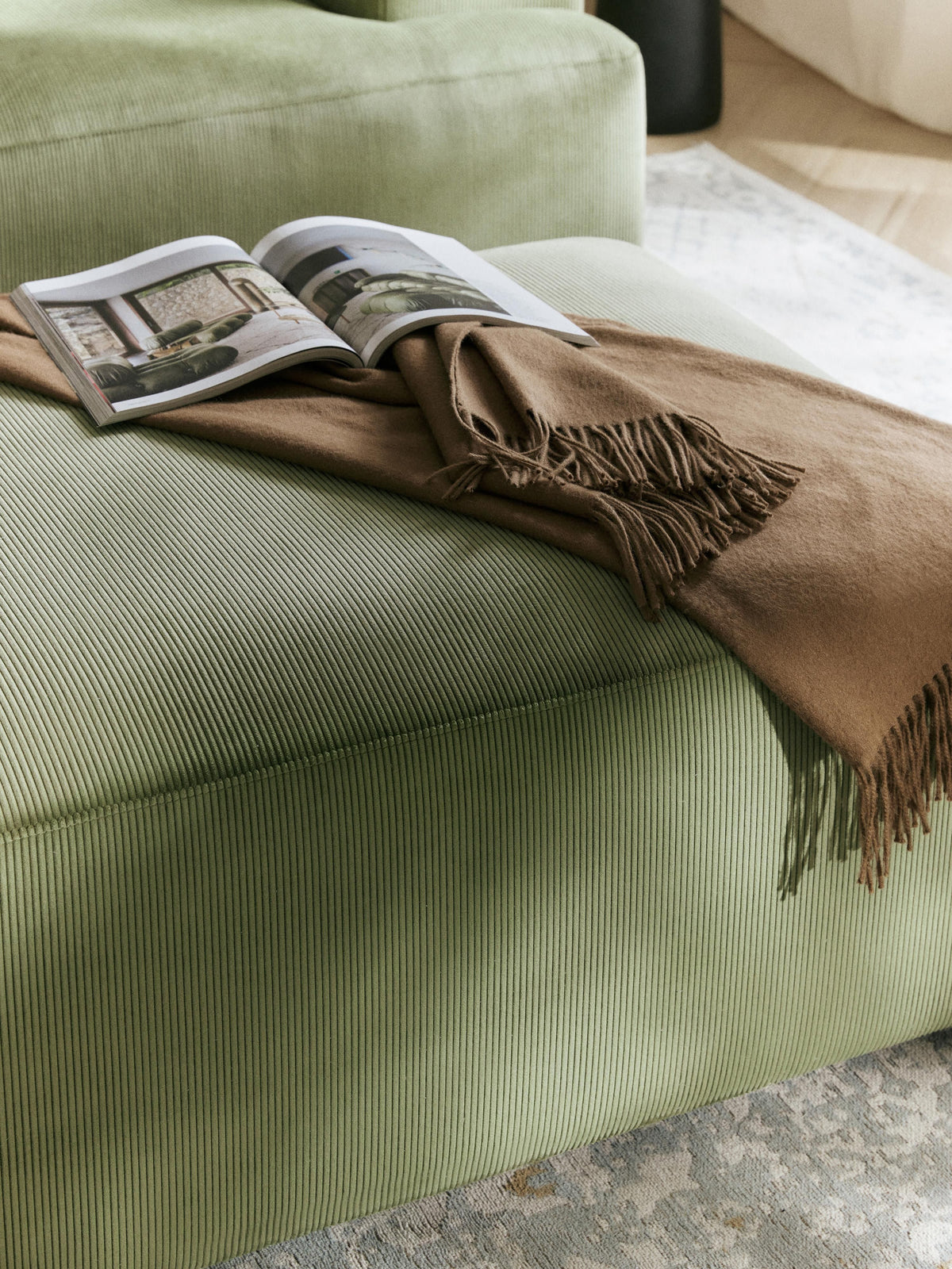 Melva Corduroy Ottoman, W 99 x D 72 cm