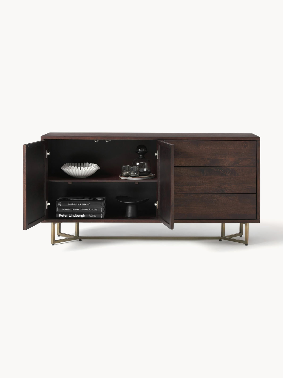 Luca Mango Wood Sideboard with Herringbone Pattern