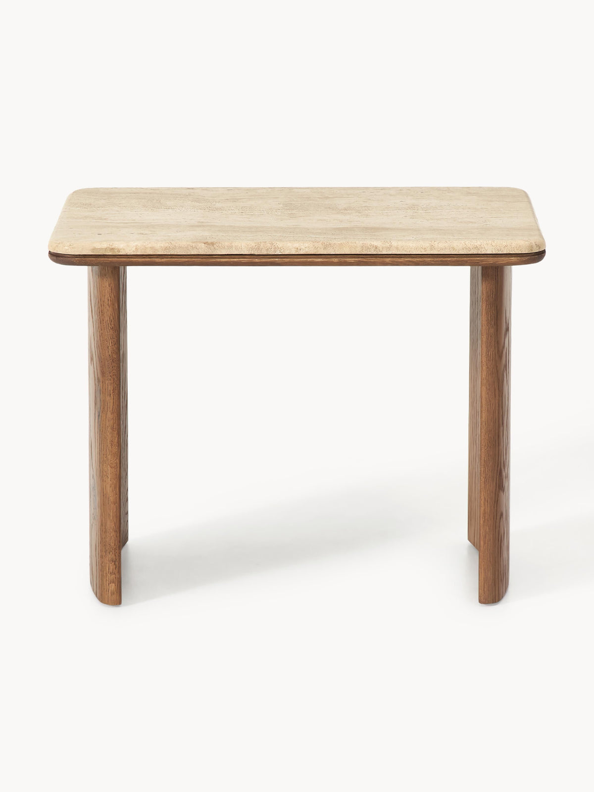 Chandler Oak Wood Side Tables with Travertine Top, Set of 2