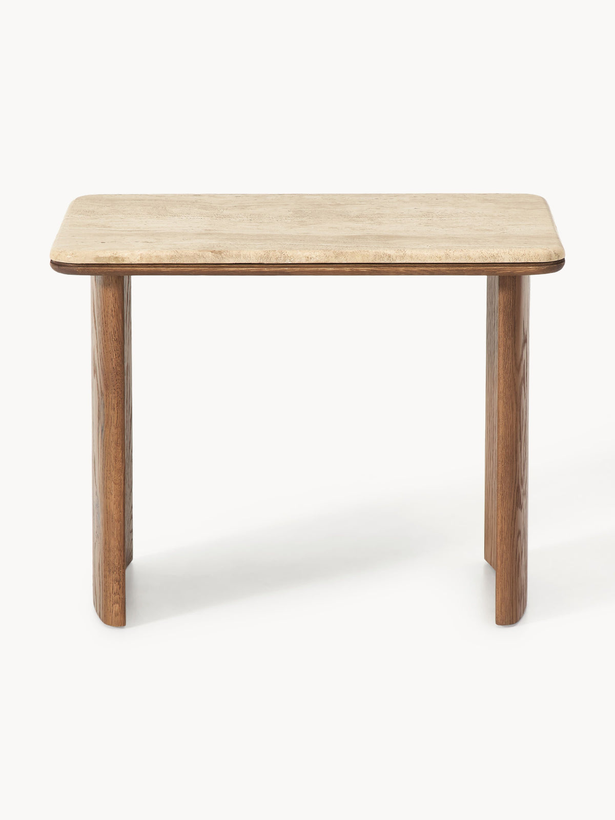 Chandler Oak Wood Side Tables with Travertine Top, Set of 2