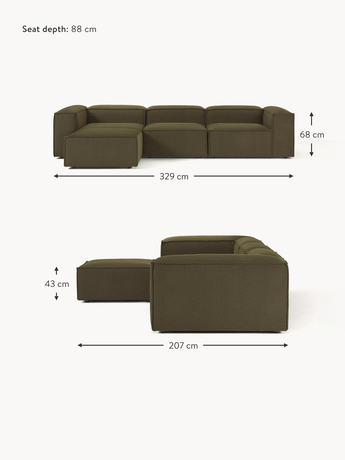 Lennon Bouclé Modular Sofa (4-seater) with Ottoman (left/right)
