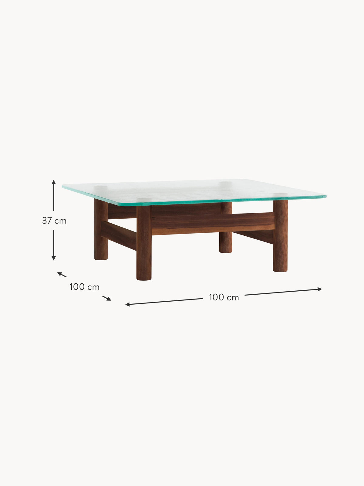 Brasilia Walnut Wood Coffee Table with Glass Top