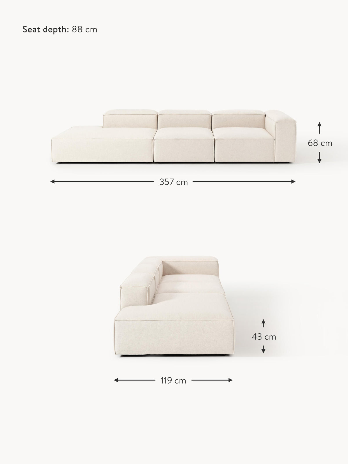 Lennon XL Linen Blend Modular Ottoman