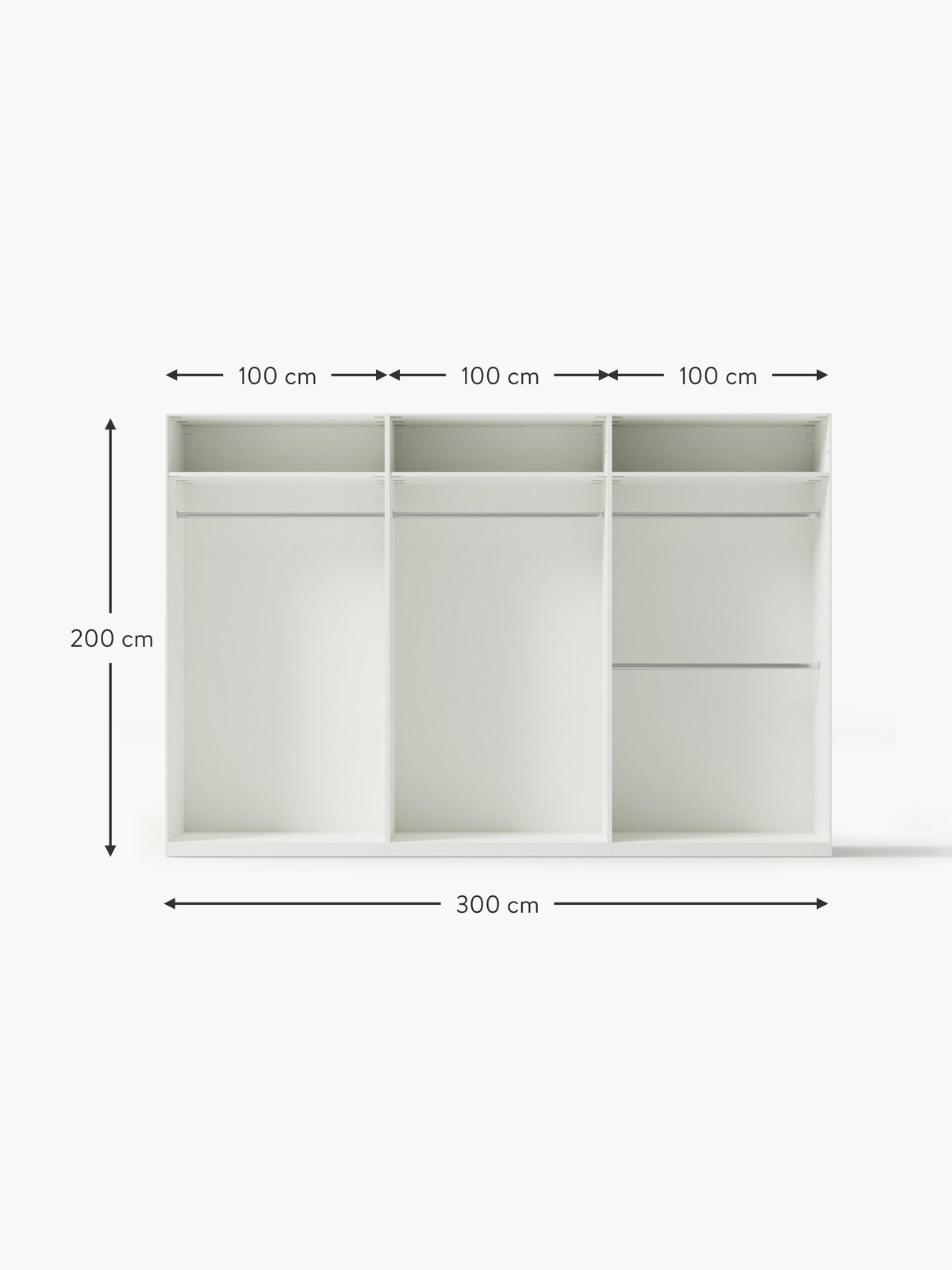 Jeanne Modular Hinged Door Wardrobe, 300 cm Wide, in various sizes