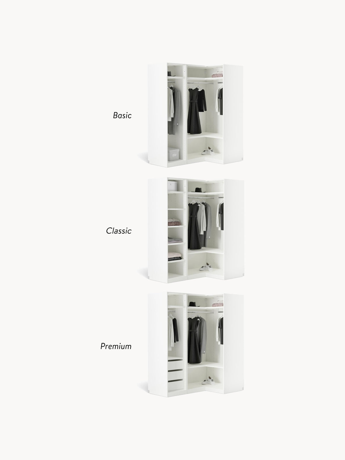 Simone Modular Corner Wardrobe, 165 cm Wide, in various sizes