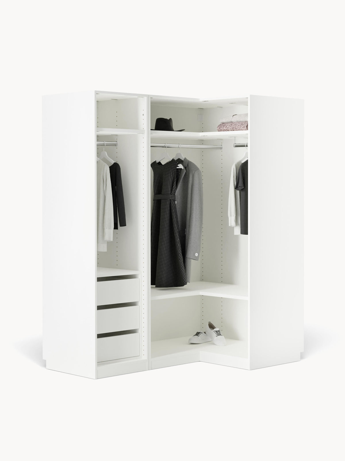 Simone Modular Corner Wardrobe, 165 cm Wide, in various sizes