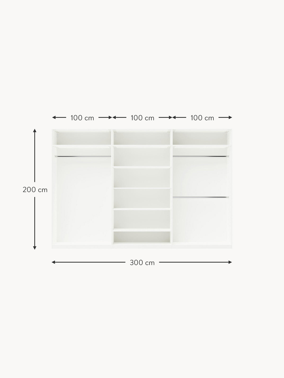 Leon Modular Hinged Door Wardrobe, 300 cm Wide, in various sizes