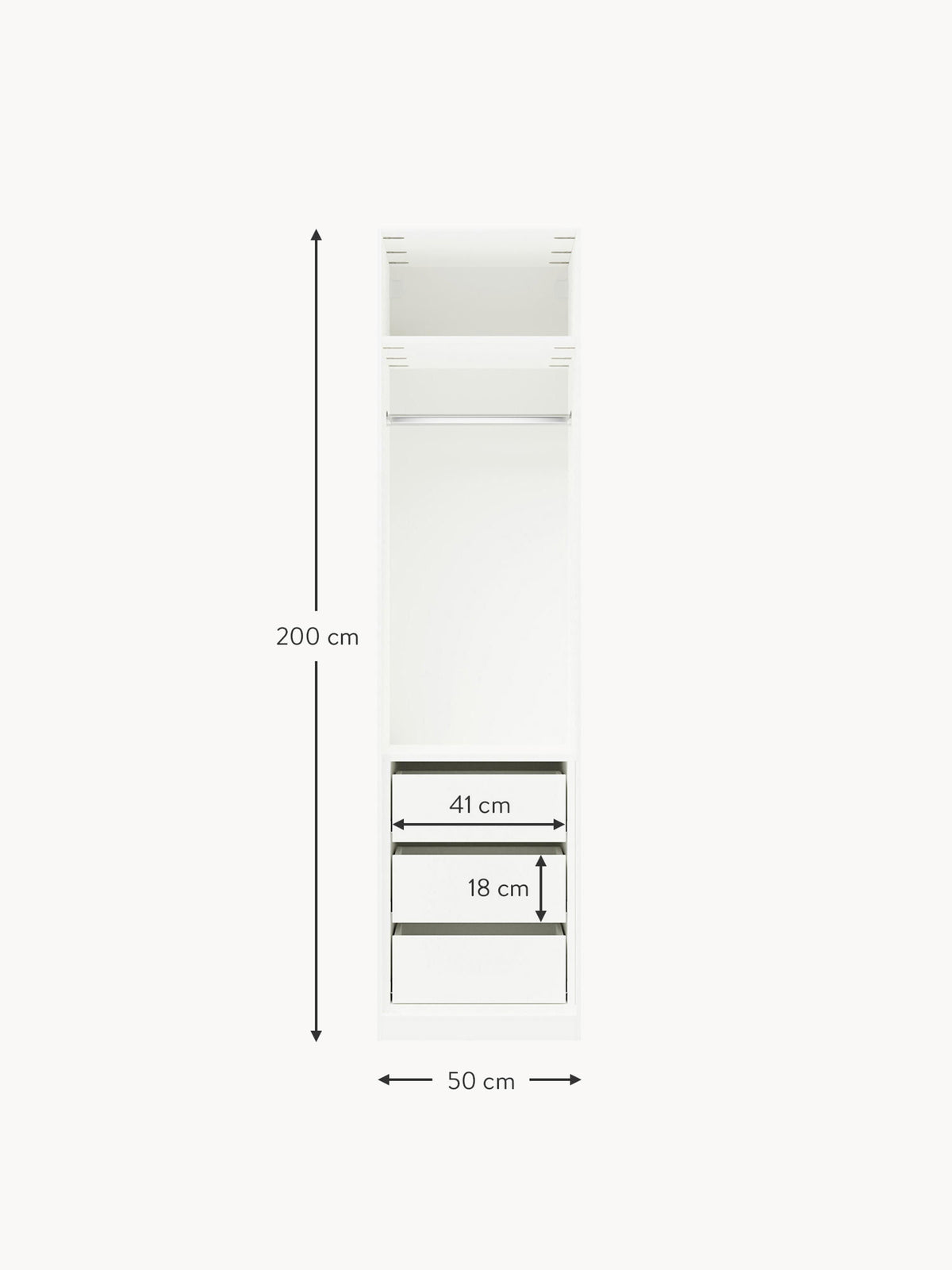 Leon Modular Hinged Door Wardrobe, 50 cm Wide, in various sizes