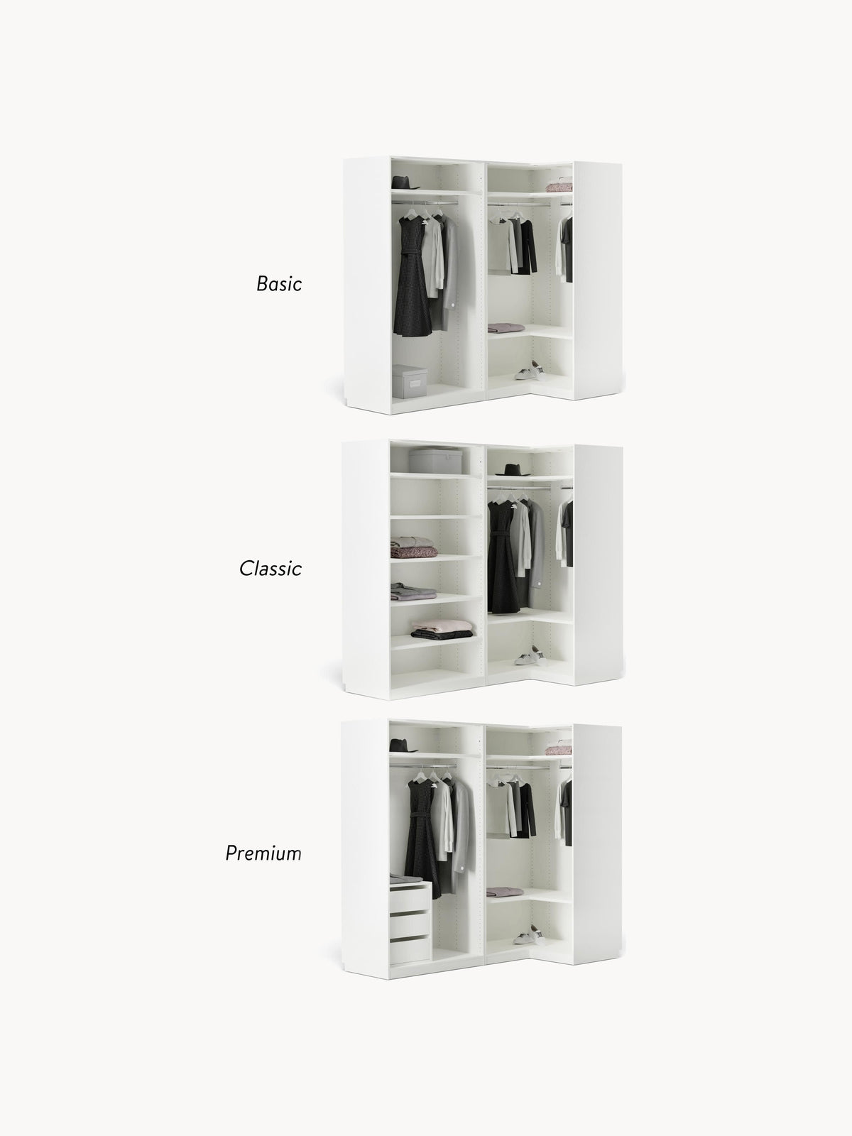 Leon Modular Corner Wardrobe, 215 cm Wide, in various sizes