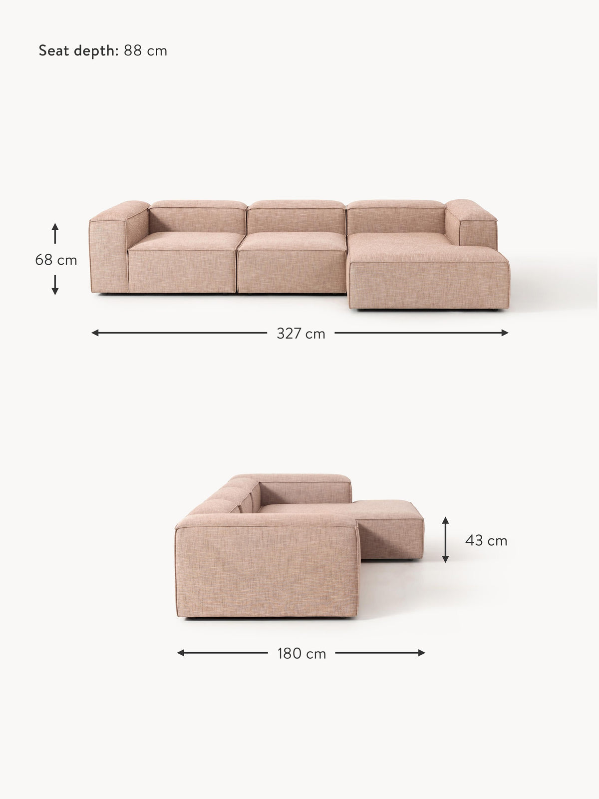 Lennon Linen Blend Modular Corner Sofa (4-seater)
