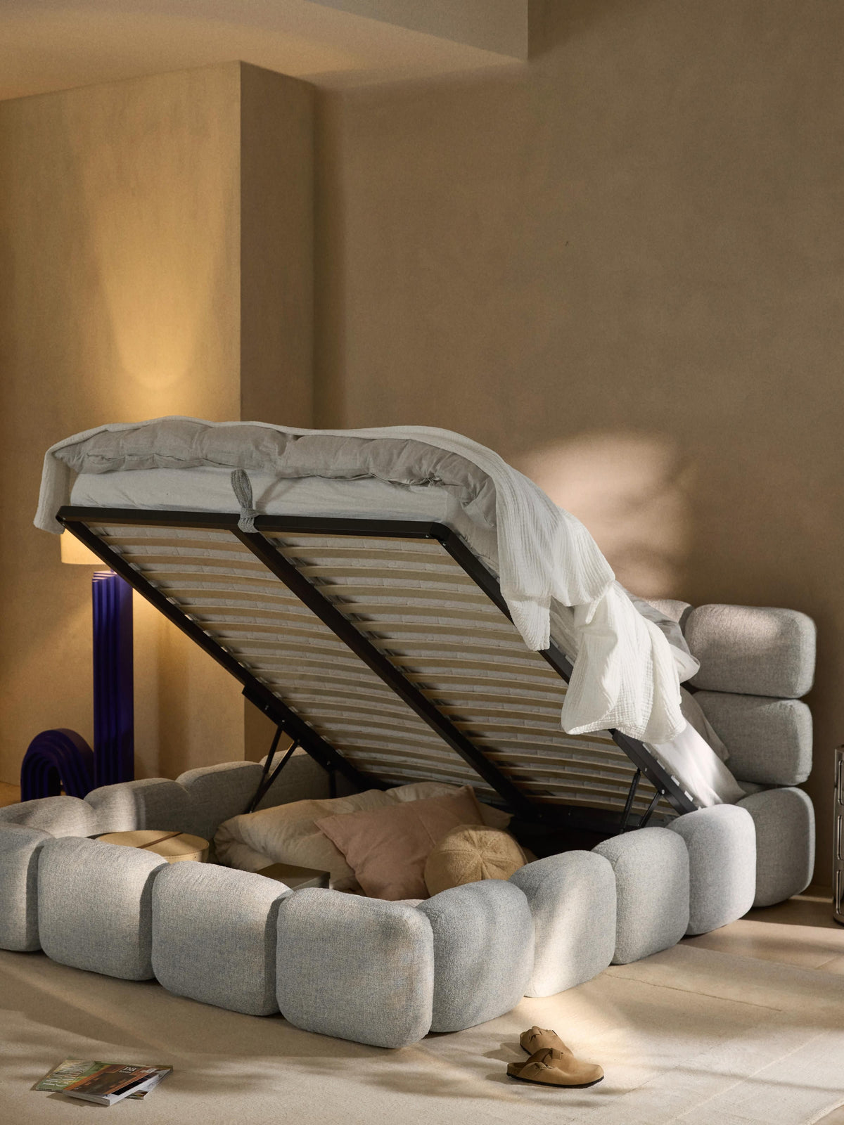 Tayla Upholstered Bouclé Bed with Storage Space