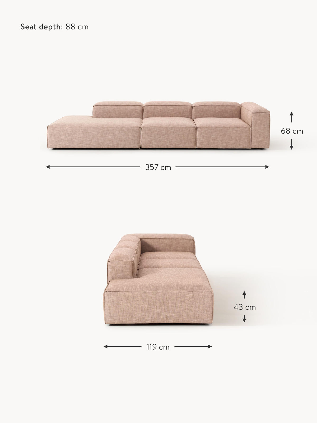 Lennon XL Linen Blend Modular Ottoman
