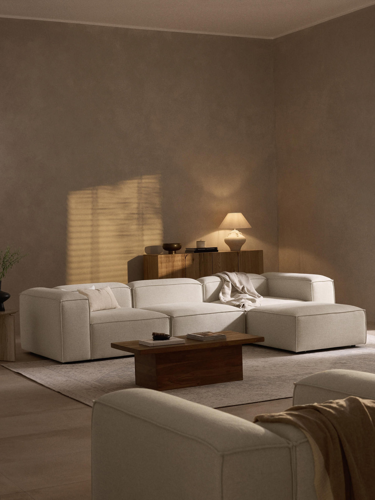 Lennon Linen Blend Modular Sofa (4-seater) with ottoman (left/right)