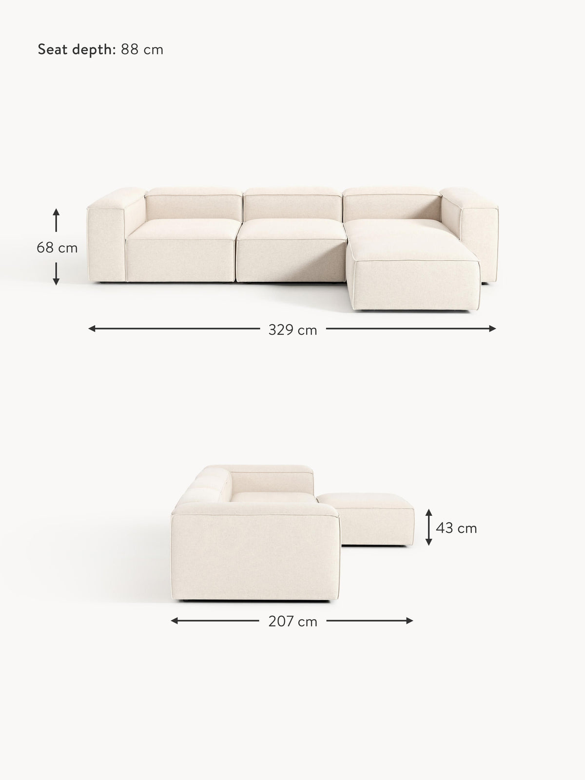 Lennon Linen Blend Modular Sofa (4-seater) with ottoman (left/right)