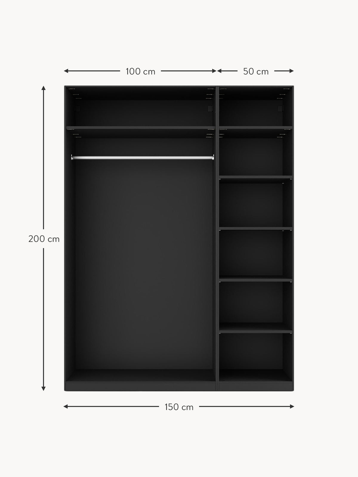 Simone Modular Hinged Door Wardrobe, 150 cm Wide, in various sizes