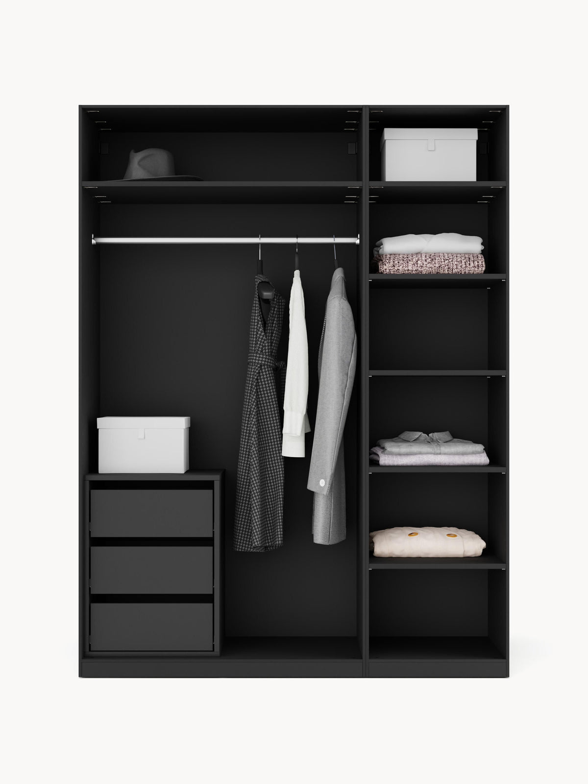Simone Modular Hinged Door Wardrobe, 150 cm Wide, in various sizes