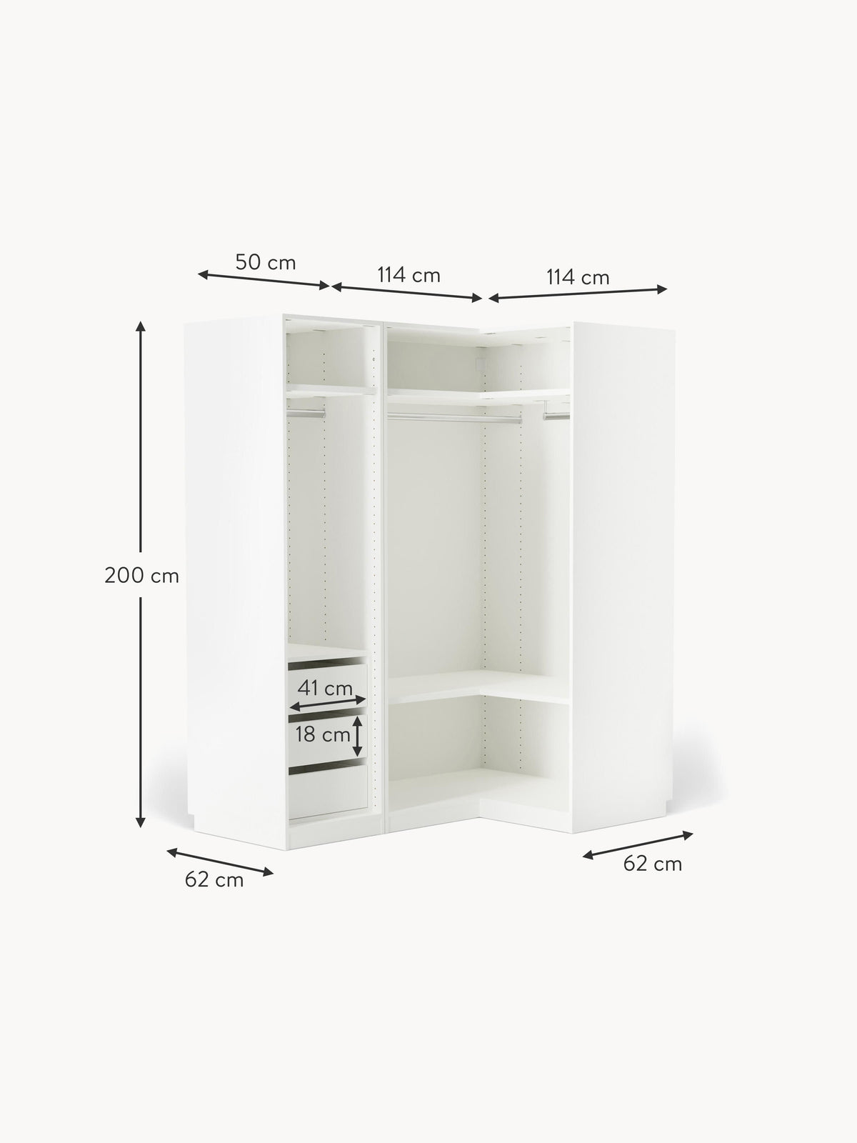 Charlotte Modular Corner Wardrobe, 165 cm Wide, in various sizes